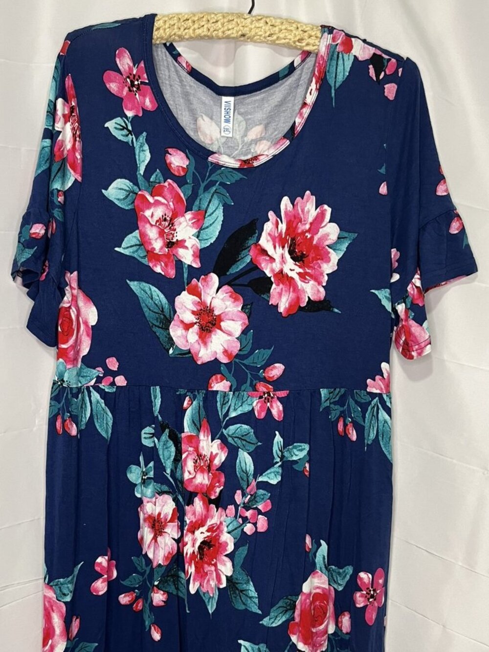 VIISHOW 2 XL Mini Dress knit blue with floral print stretchy Knee length